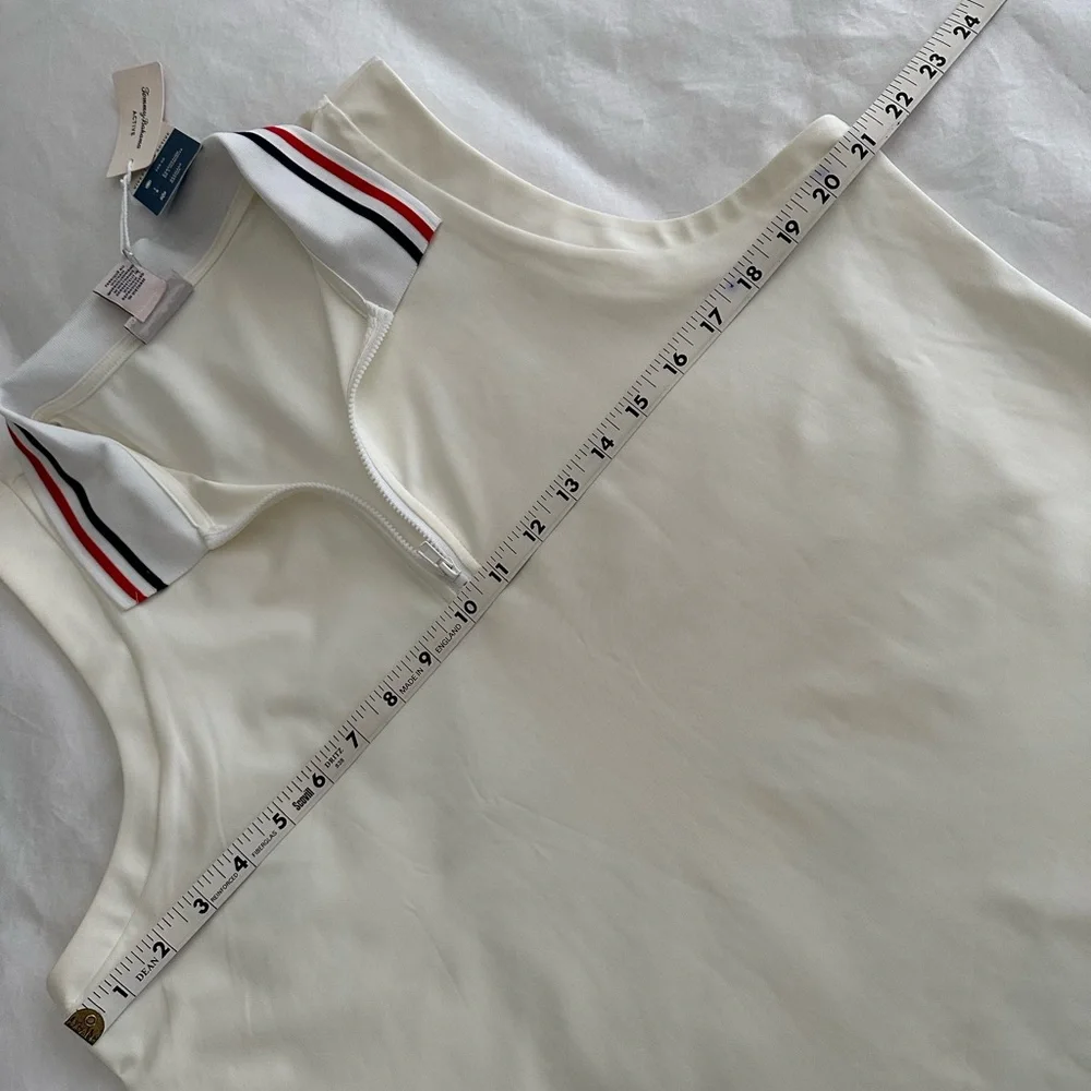 Tommy Bahama Active, Sleeveless Polo Top with Striped Collar, zipper, XL, NWT